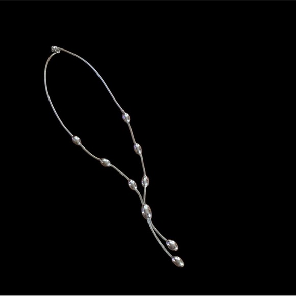 LEE MICHAELS LARGE BEAD “Y” NECKLACE WITH WOVEN MESH FULL LENGTH 24” - Picture 3 of 3